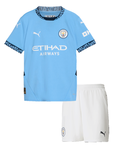Kids Size Manchester City Home Jersey 2024 2025 Replica + Shorts