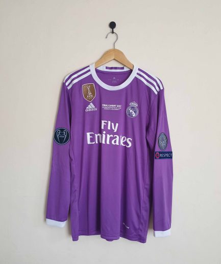 Long Sleeve Real Madrid Away Retro Jersey 2016 2017 Champions League Final Edition Replica