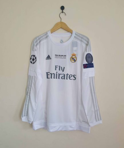 Long Sleeve Real Madrid Home Retro Jersey 2015 2016 Champions League Final Edition Replica