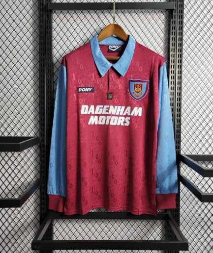 Long Sleeve West Ham Home Retro Jersey 1995 1997 Replica