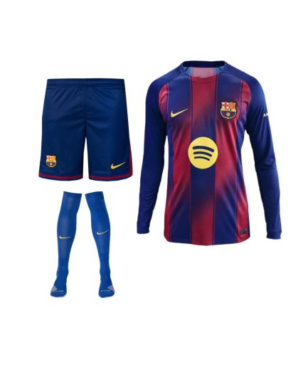 Long Sleeve Barcelona Home 2025–2026 Full Kit with Shorts + Socks