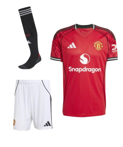 Manchester United Home 2025–2026 Full Kit with Shorts + Socks
